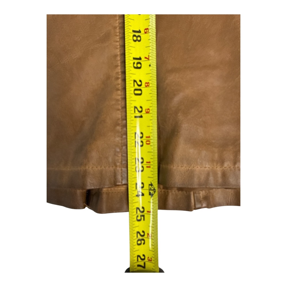 Max Studio Moto Jacket Womens M Cognac Excellent Vegan Leather Distressed Y2K - Picture 6 of 8